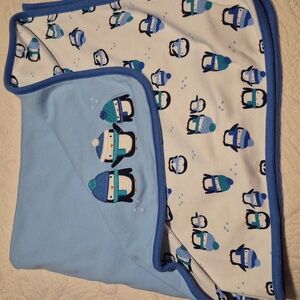 Vintage Gymboree Newborn Essentials Penguin Cotton Blue blanket VGUC